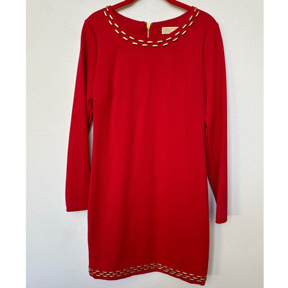 MICHAEL Michael Kors Long Sleeve Ponte Knit Embellished Red Dress Stretch Sz 6 - Picture 1 of 7